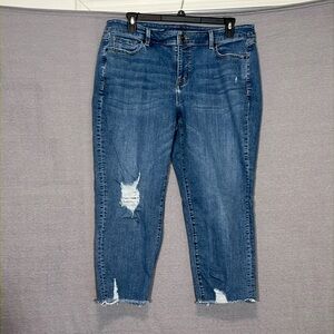 Lane Bryant Girlfriend Cropped High Rise Distressed Stretch Jeans size 1…
